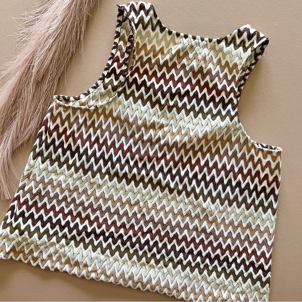 Show Me Your Mumu Chevron Crochet Knit Swing Tank Top Brown Cream Medium - Picture 10 of 15